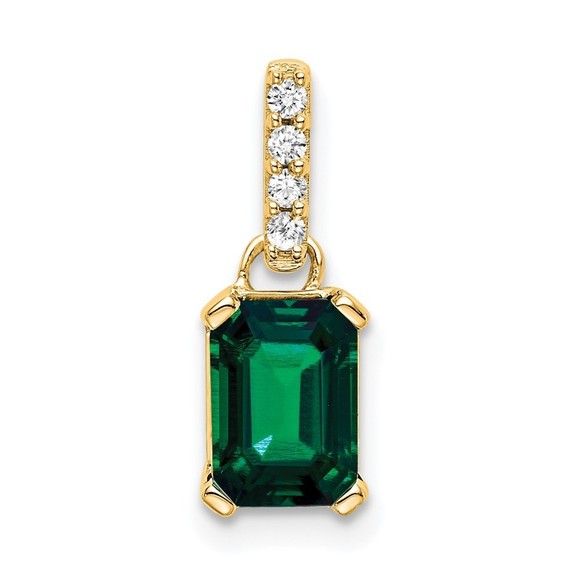 14K Created Emerald and Diamond Pendant,All Products : American Fashion Style Bags On Sale